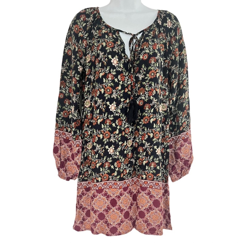 Tassels N Lace Boho Chic Floral Gypsy Tunic | Size SM | Long Sleeve